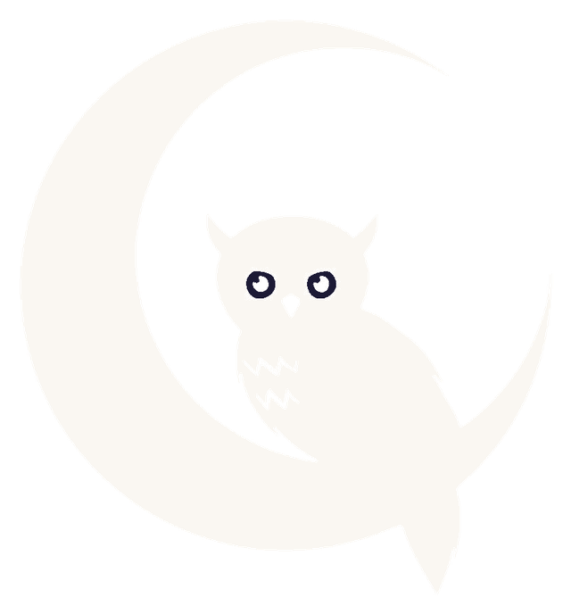 The Ember & Owl logo, an owl resting in a crescent moon